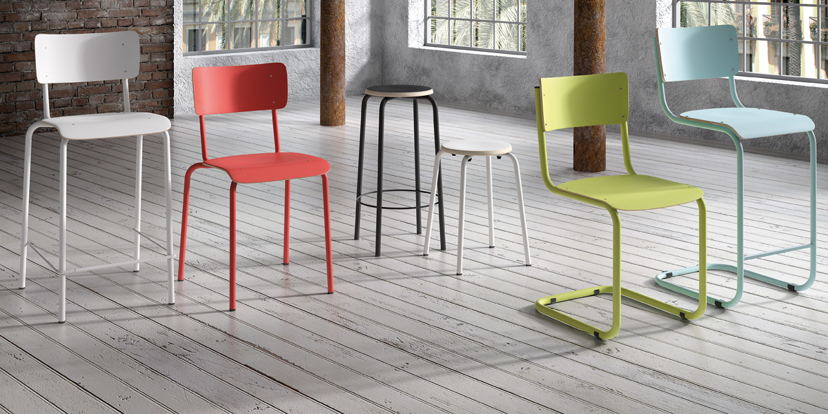 Ensemble stoelen College en Vintage, barkukken BarCollege, BarTabCollege, TabCollege en BarVintage Ensemble stoelen College en Vintage, barkukken BarCollege, BarTabCollege, TabCollege en BarVintage